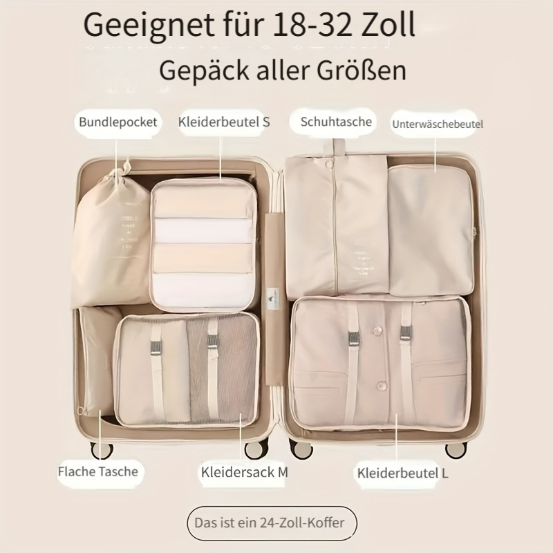 7-teiliges reiseaufbewahrungset mit hoher kapazität, reisetasche zur kleiderschutzbeutel, nylon-packwürfel und aufbewahrungsbeutel,   für kleidung, hosen, schuhe, socken - leichte urlaubsstil tragbare sporttasche, das   geschenk für  