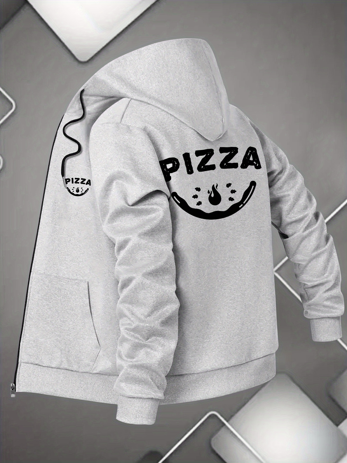 mens pizza pizza print hooded jacket fit zippered - Temu
