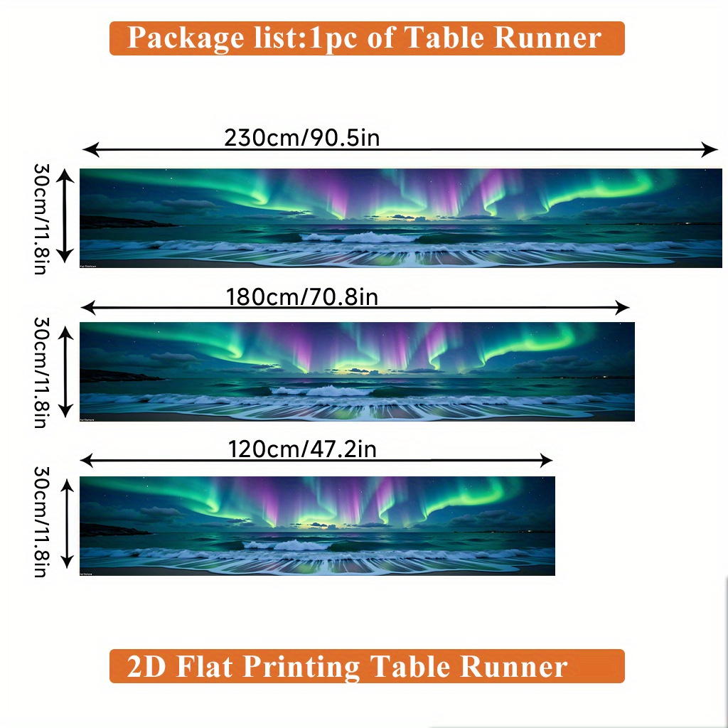 TEMU A 2d Table Flag, Featuring An Aurora On Ocean Waves And A Night Sky, Made Of Polyester. Suitable For Festive Dining And Home Decoration, As Well