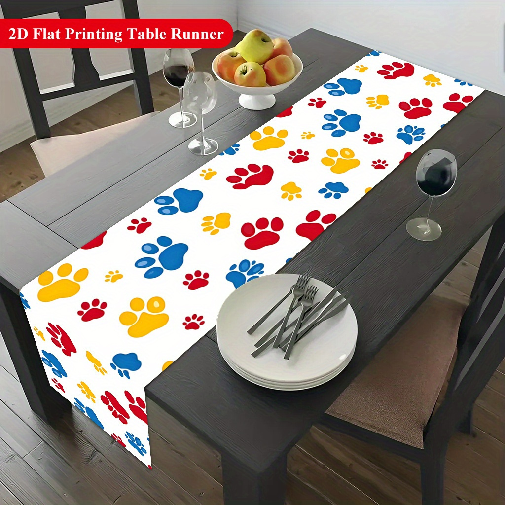 TEMU 2D Platte 1-delige, Multicolor Kleine Pootafdruk Polyester Tafelkleed, Geschikt voor Feestelijk Dineren en Huisdecoratie, Indoor/Outdoor