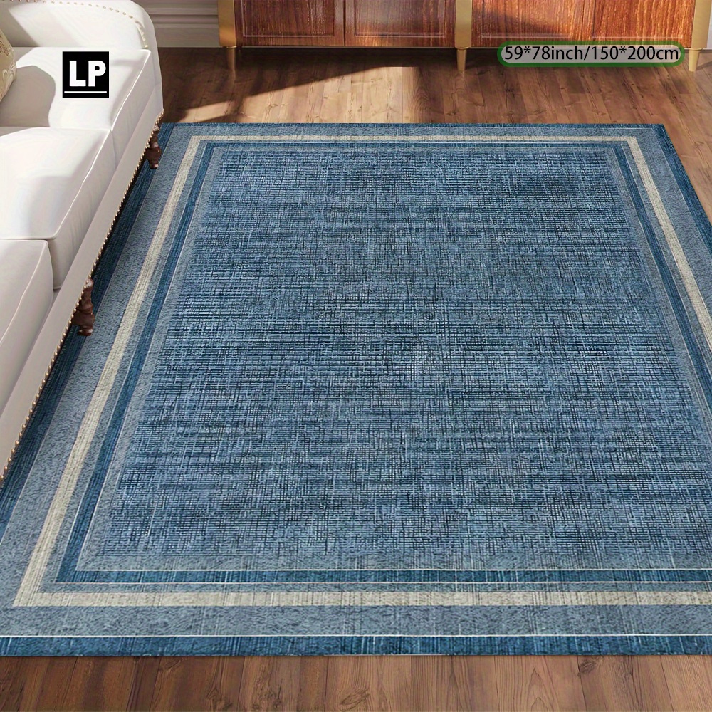 TEMU 850g/ã¡ Velvet Carpet, Modern Minimalist Blue-gray Striped Carpet, Thickened Soft Rectangular Carpet, Machine Washable, Non-slip, Lightweight An