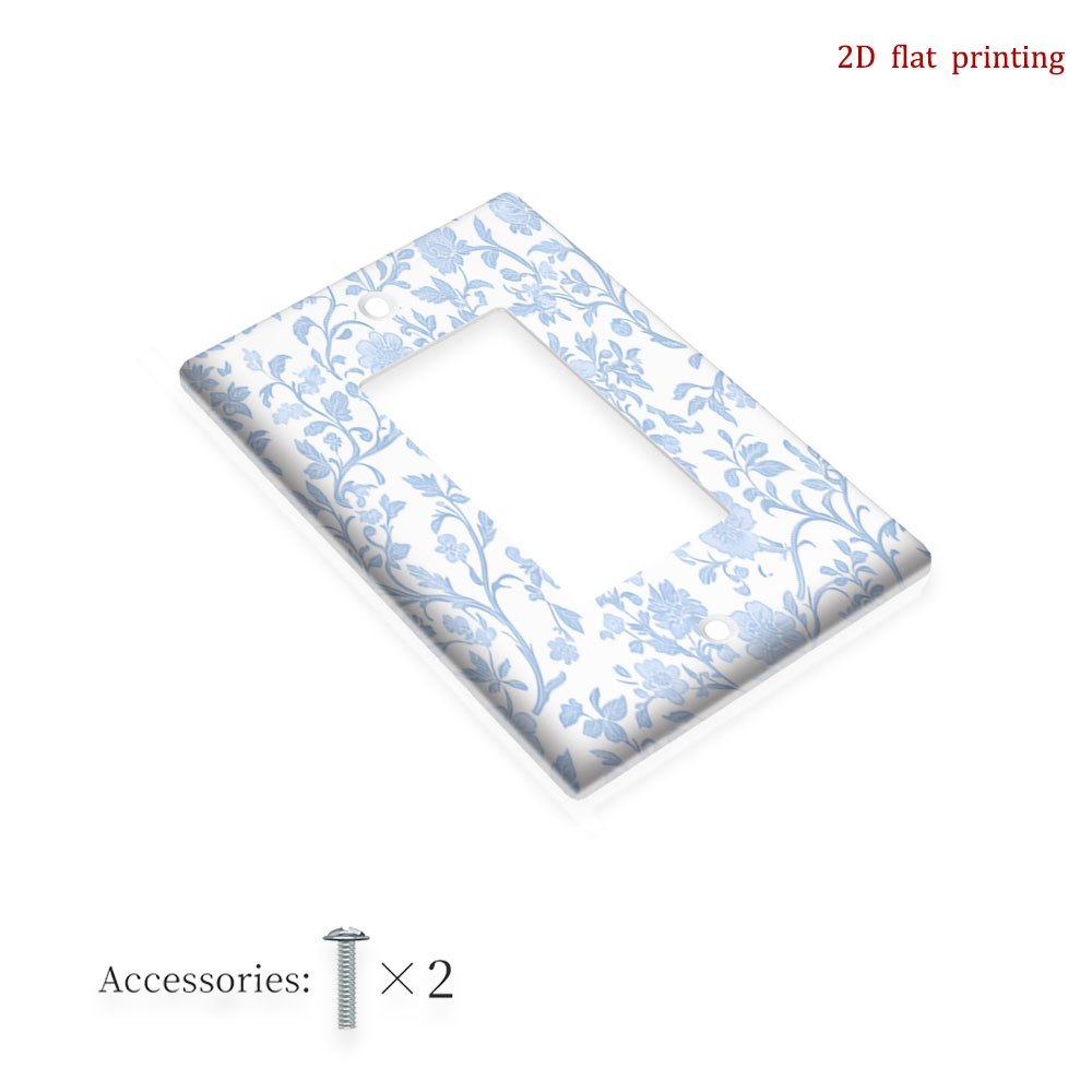 TEMU 1 pièce Plaque de couverture d'interrupteur décorative 2D à motif de florale bleue, plaque murale pour salle de bain ou chambre de style , plat,
