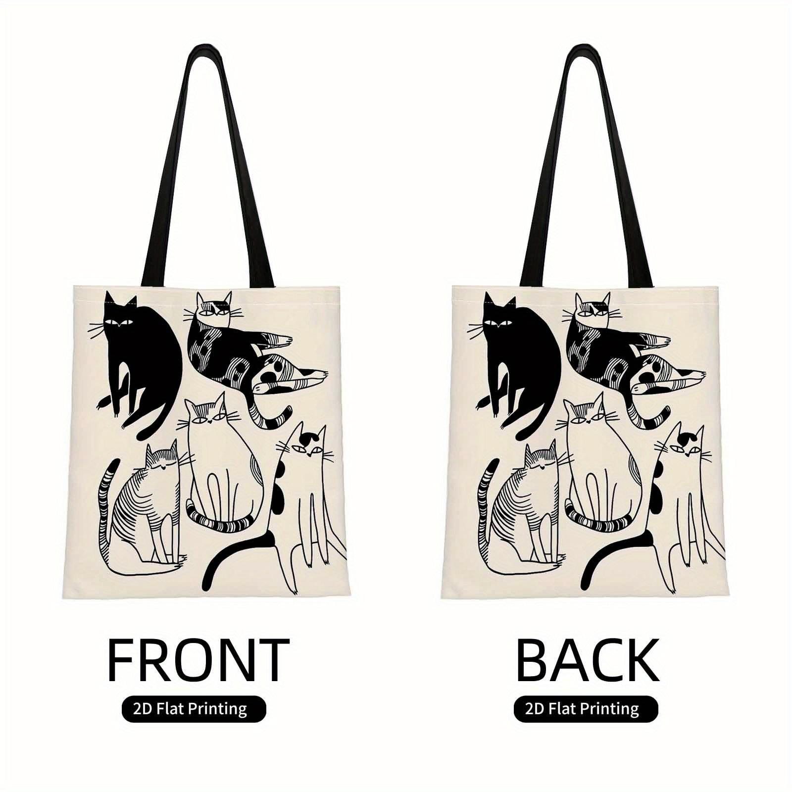 TEMU Cats, , Black-and- Tote Bag Print Colorful Shoulder Bag Suitable Outdoor Shopping Suitable Gatherings Holiday Events Double Layered Gifts For