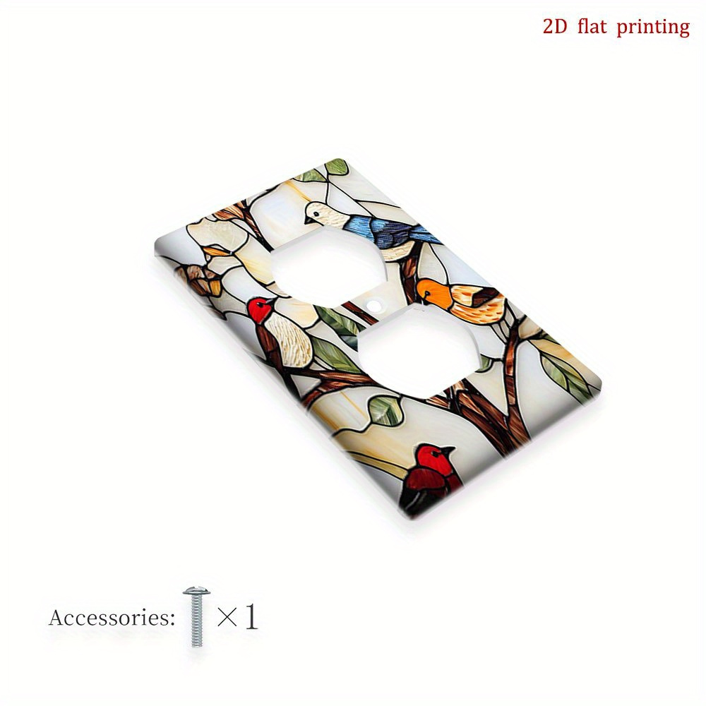 TEMU 1 pièce Plaque d'interrupteur en verre teinté Oiseaux - Plaque d'interrupteur décorative simple/double avec motif mosaïque coloré d'oiseaux