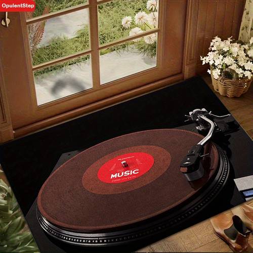 record player suitable for music room non slip machine washable with retro turntable design white music lettering thick suitable for living room bedroom entryway game room decor decor