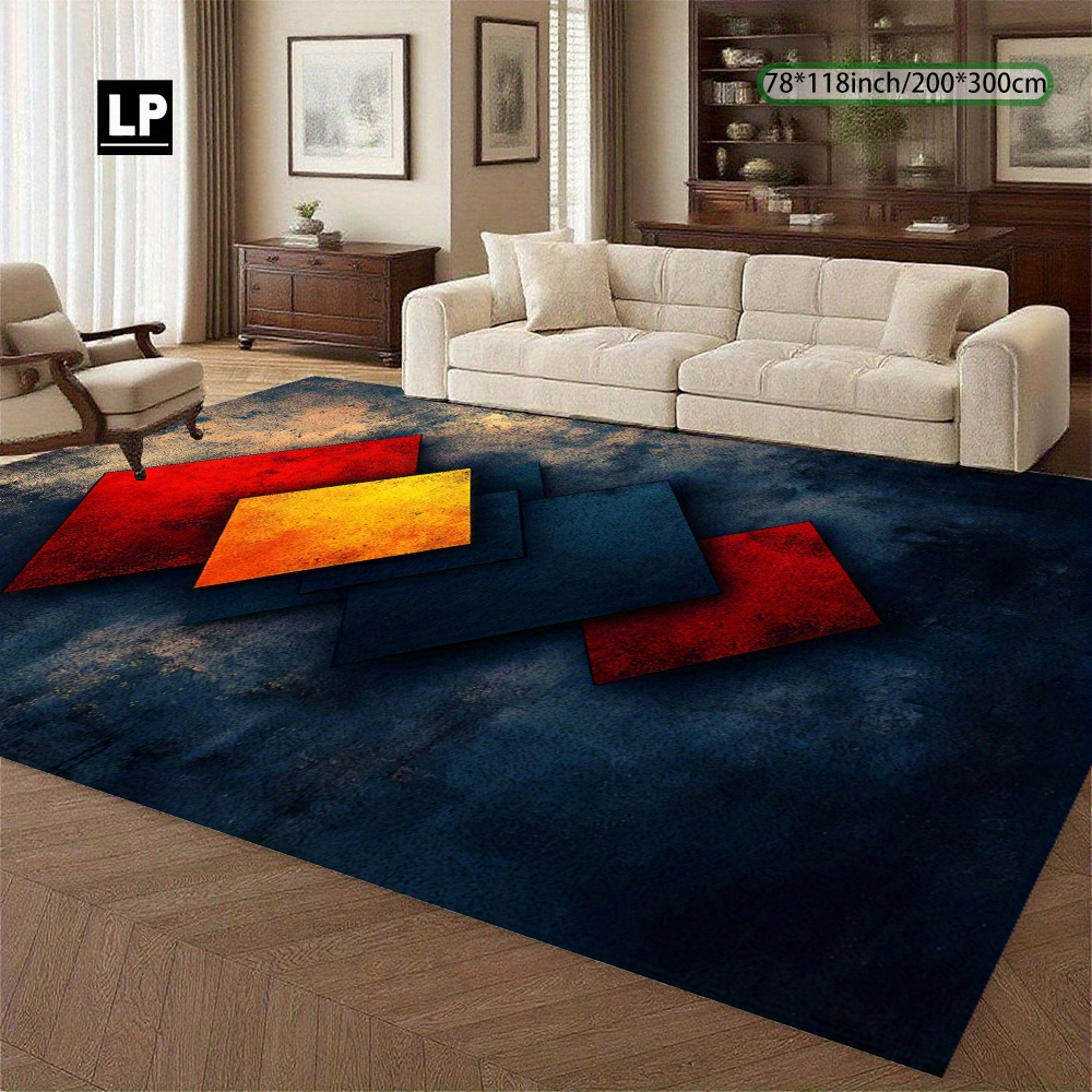 TEMU 850g/ã¡ Velvet, Modern Minimalist Colorful Square Pattern With Machine Washable Non-slip Backing, Lightweight Durable For Living