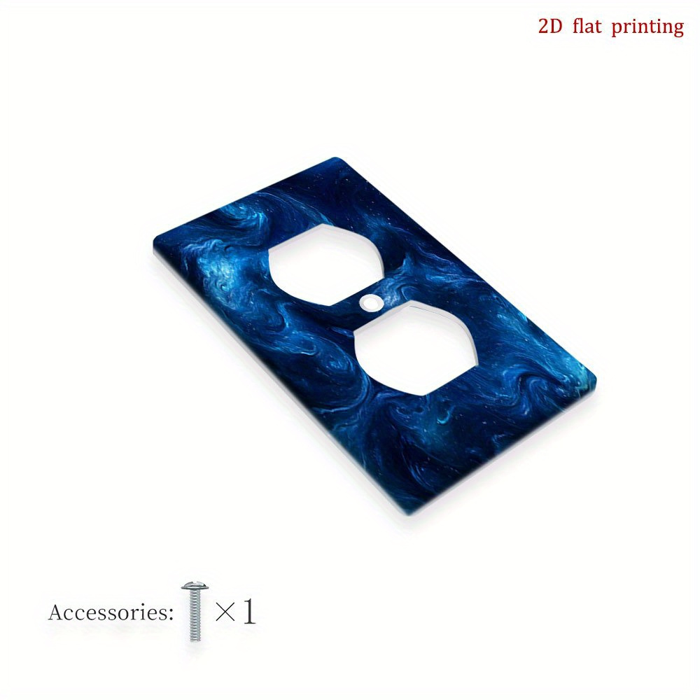 TEMU 1pc Blue Swirls & Switch Cover - Or Screw-mounted Single Plate, Easy-clean Glossy Dark Blue/-themed Outlet Panel For Bedroom, Bathroom, Living