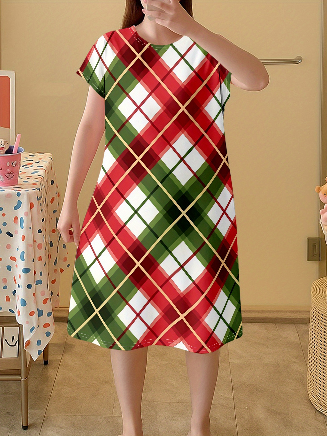 green emerald velvet dress Green & Red Gingham Smocked Christmas Dress