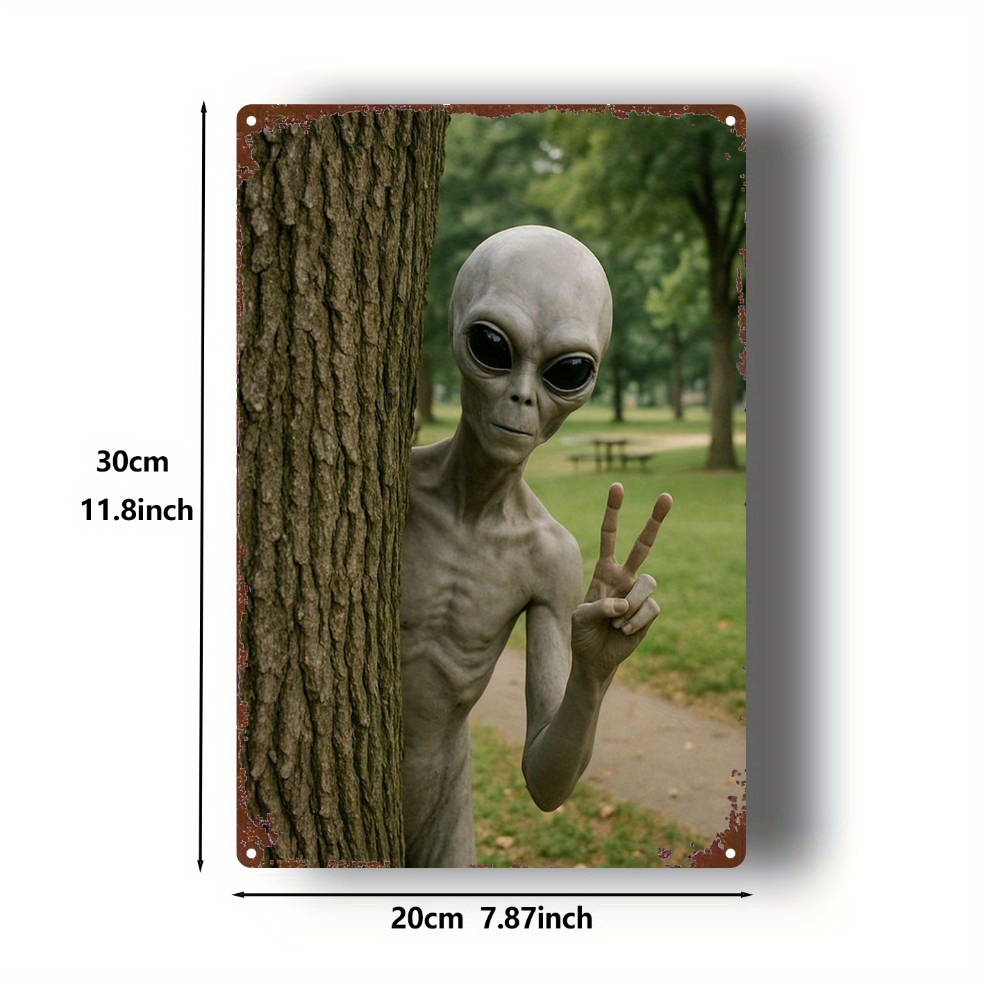 TEMU 2d Flat, 1pc Ufo Themed Metal Wall Art - Iconic Extraterrestrial & Flying Saucer Sign, 20.32x30.48cm Iron 2d Flat Peace Hand Gesture () Figure