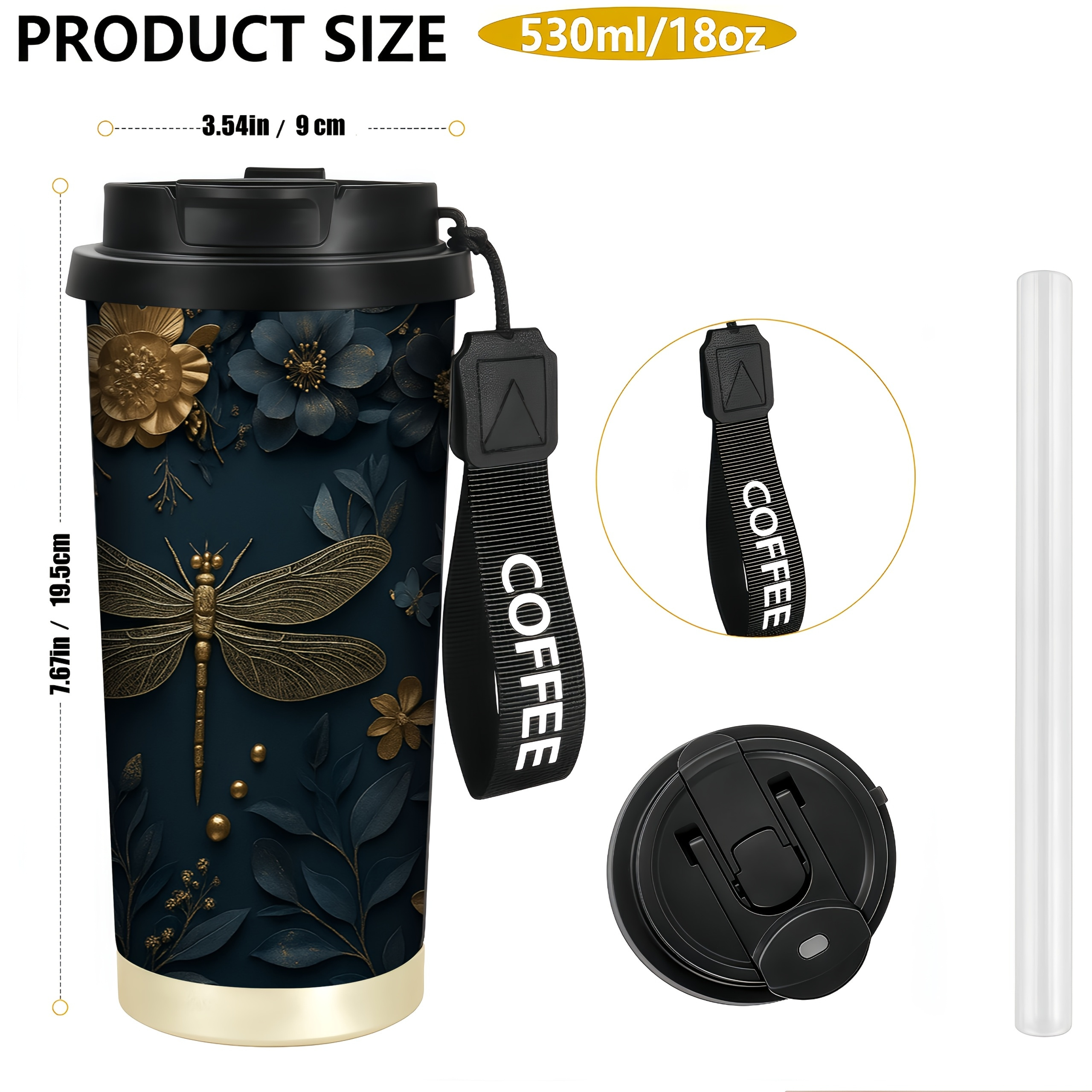 1pc 18oz Coffee Stainless Steel Tumbler, Leak-proof, Gift Idea, Floral Pattern