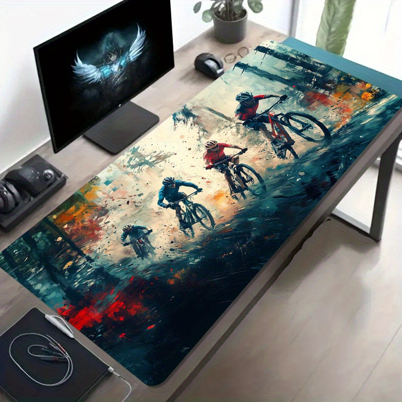 TEMU 1pc Large-sized Mouse Pad With A Dynamic Pattern, Featuring A Non-slip, Washable Rubber Base. This Oversized Desk Mat Is An Office Desk