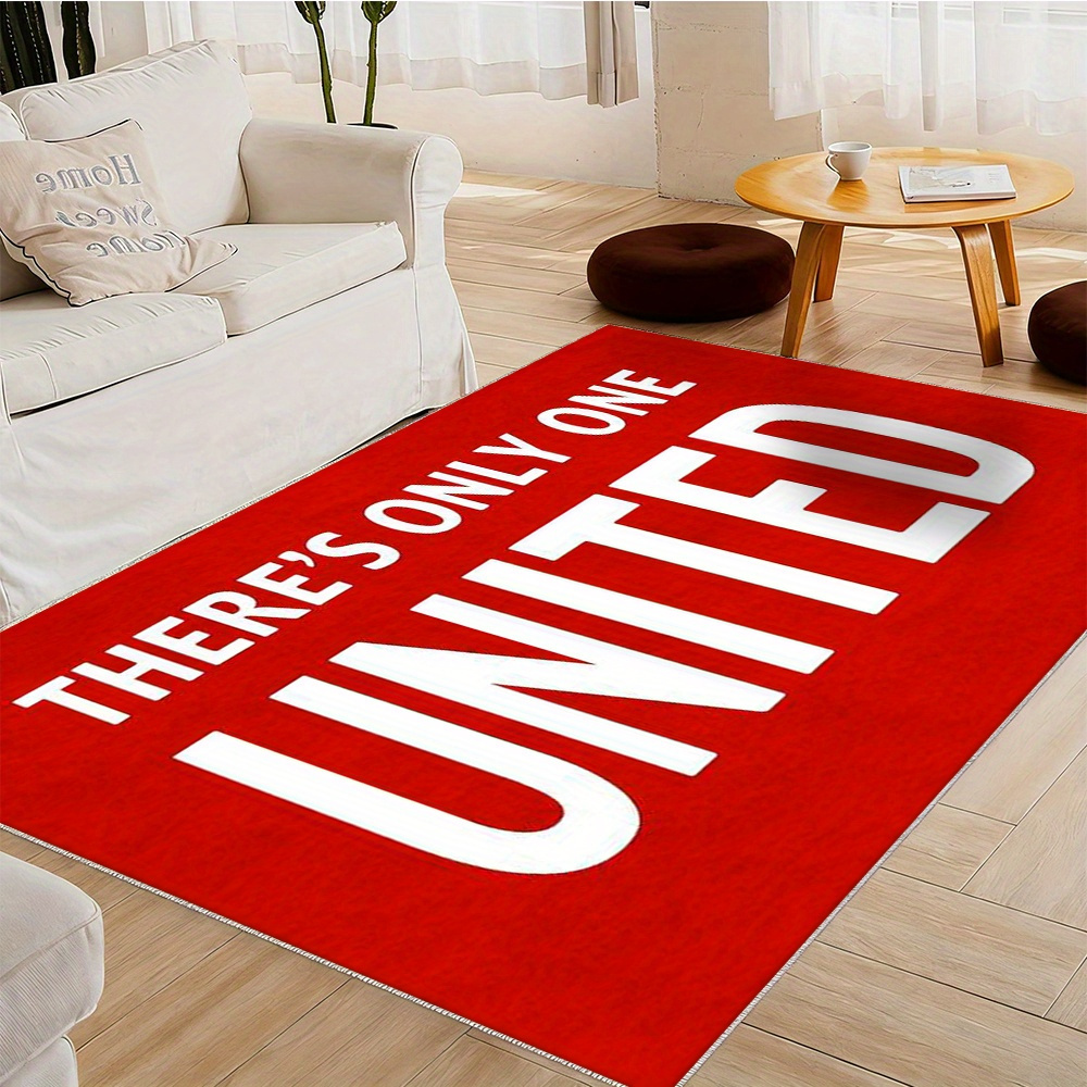 TEMU United Themed Mat - Heavy-duty 850gsm With Non-slip Backing, Red & Striped Design - Extra Large Floor Mat For Living Room, Bedroom, Office,