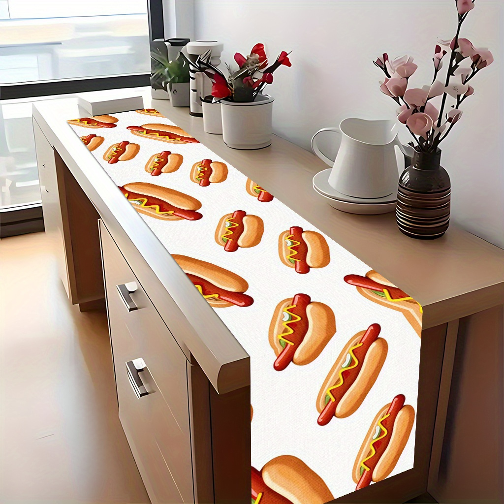 1pc Of 2d Printed Table Flag With A Hot , Polyester Fabric, A Rectangular Festive Tablecloth Suitable For Kitchen, Dining Room, And Holiday Party Decorations, Table Flag Decoration