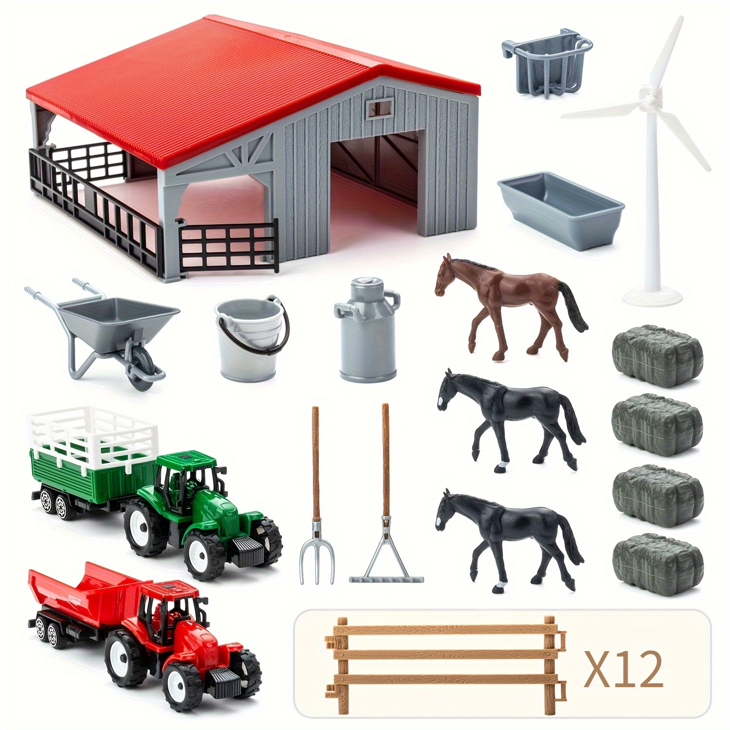 Image of Farm Toy Cars, Toy Car Set, With Barn, Horses, Farm Tools And Fences, Best Christmas Gift