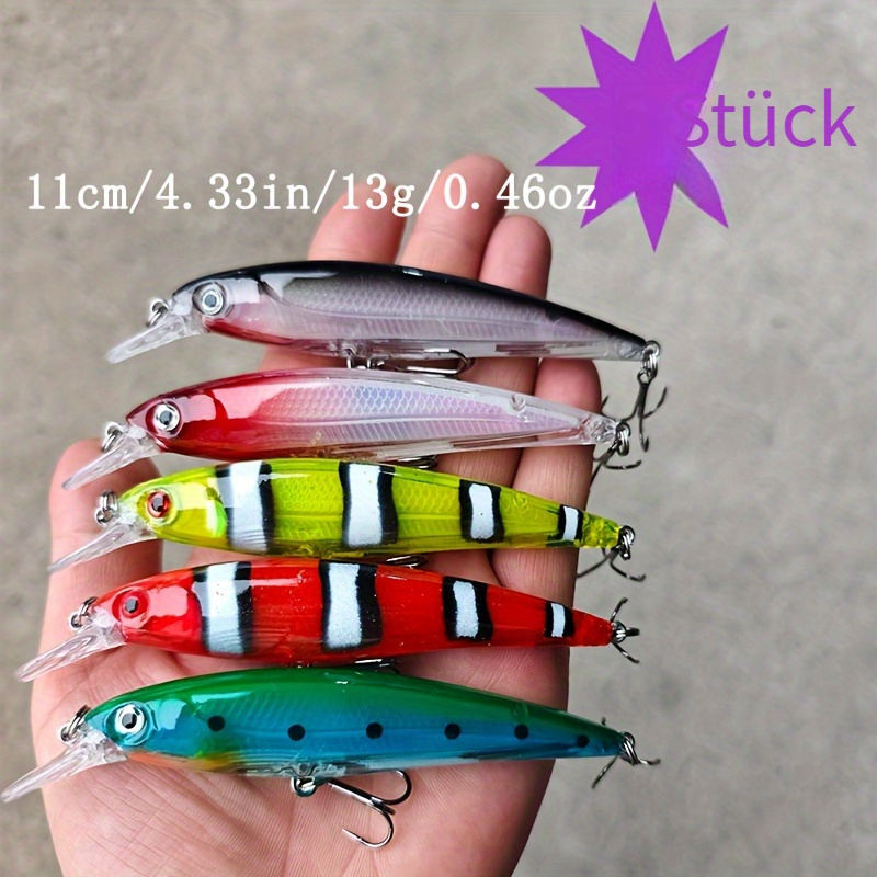 TEMU 5pcs Set Floating Water Minnow 11cm 13g, High-toughness Material, Impact-resistant And Durable, , Multiple Colors Available, Suitable For