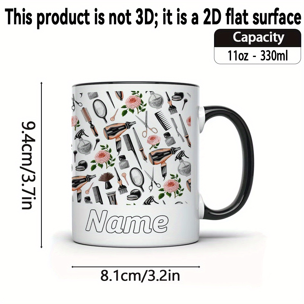 1pc personalized hair dryer design ceramic mug 11oz custom name coffee cup with hair styling tools theme durable white cup for hot cold drinks birthday anniversary gifts for hairdressers barbers beauty enthusiasts 1