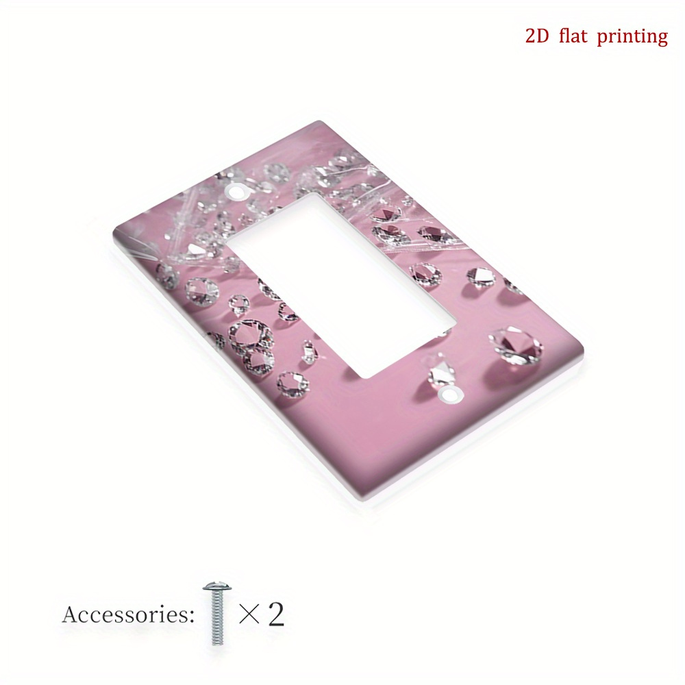 TEMU 1pc 2d Flat Printing Crystal Gems On Pink Surface Unique Switch Cover Plate,, For Bedroom,bathroom,living Room, 2d Flat