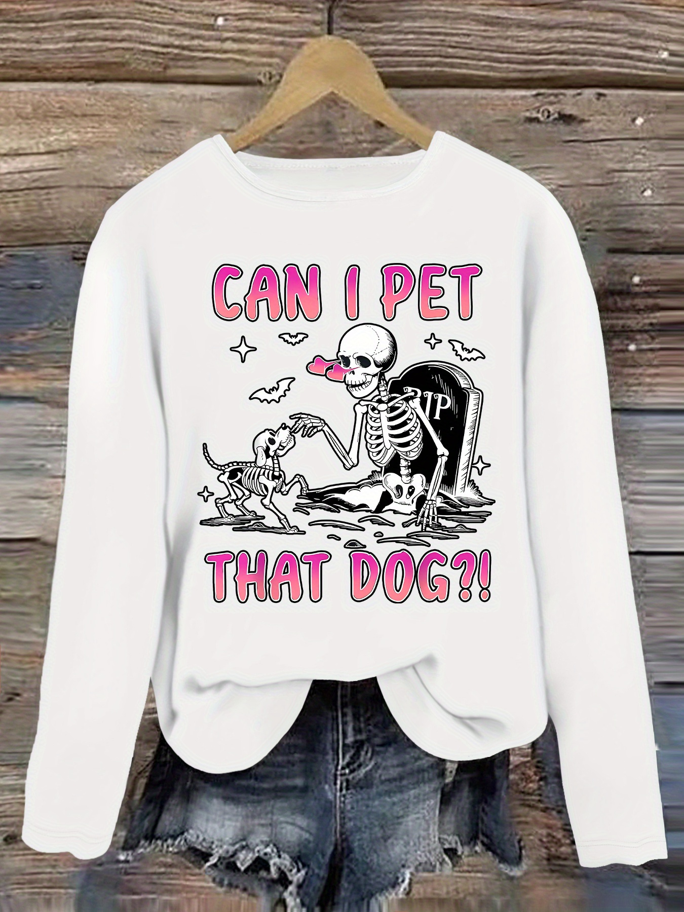 item picture can i pet that dog womens   fit elegant party fashion casual loose elastic home crew neck long sleeve top