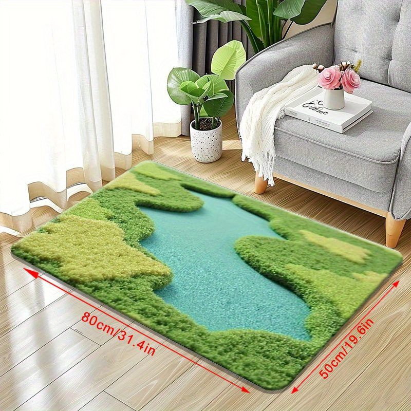 TEMU Tapis de sol en flanelle à motif irrégulier vert, adapté pour , , de , de bain, , du salon, /extérieur, , léger, fond antidérapant, lavable en