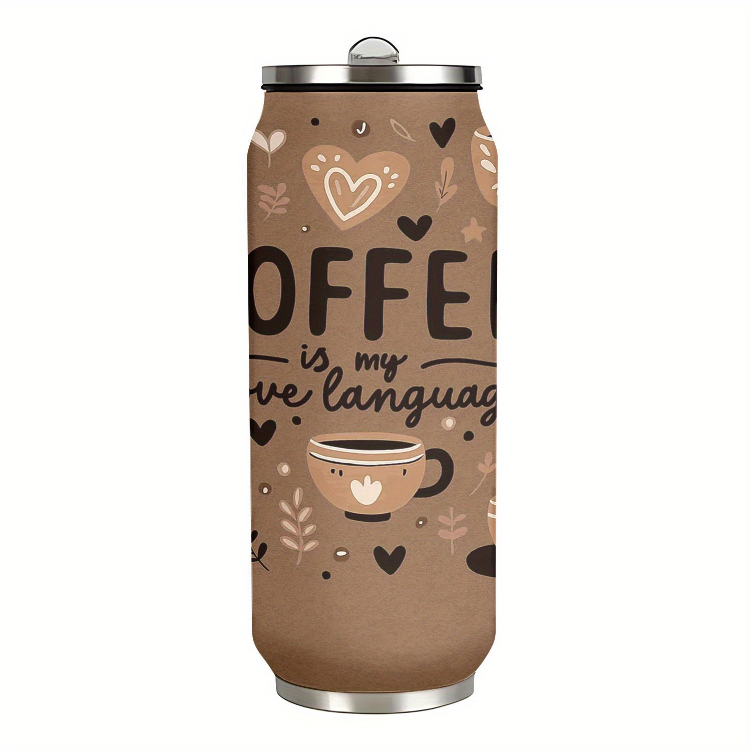 Image of 1pc 17oz Coffee Stainless Steel Tumbler, Leak-proof, Gift Idea, "coffee Language" Theme