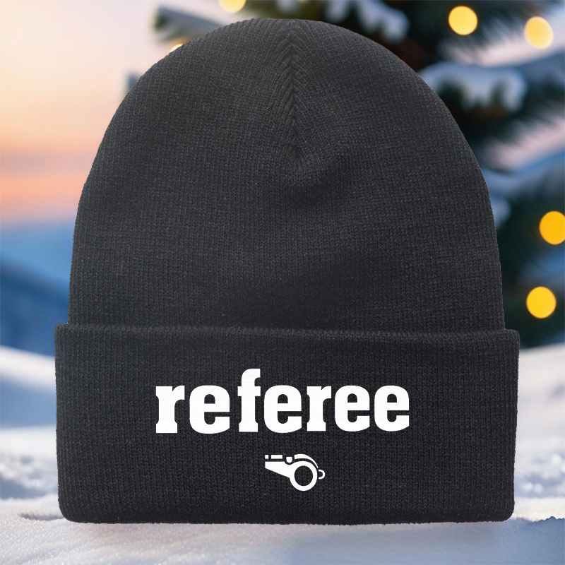 TEMU 1pc, "referee" Printed Hat, Referee Whistle Couple Warm Hat, Suitable For Autumn And Winter , Casual Holiday Gift, Daily Additions, Unisex,