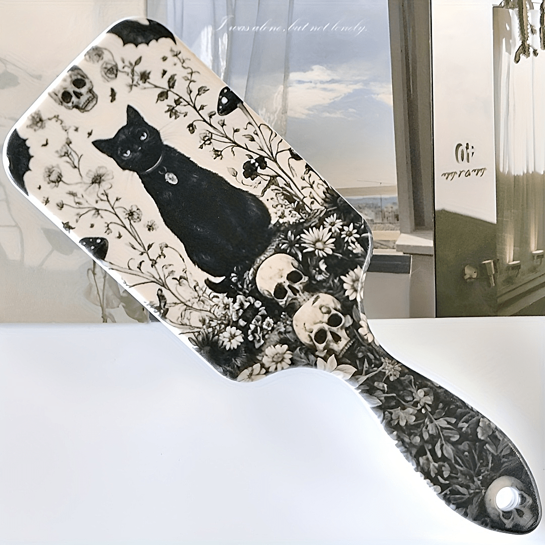 E-shop Gothic Horror-Stil Bunter Schwarzer Katzenmuster Luftkissenkamm, Kopfhautmassage Niedlicher Kamm, Antistatisch, Bequemer Griff Haarbürste,