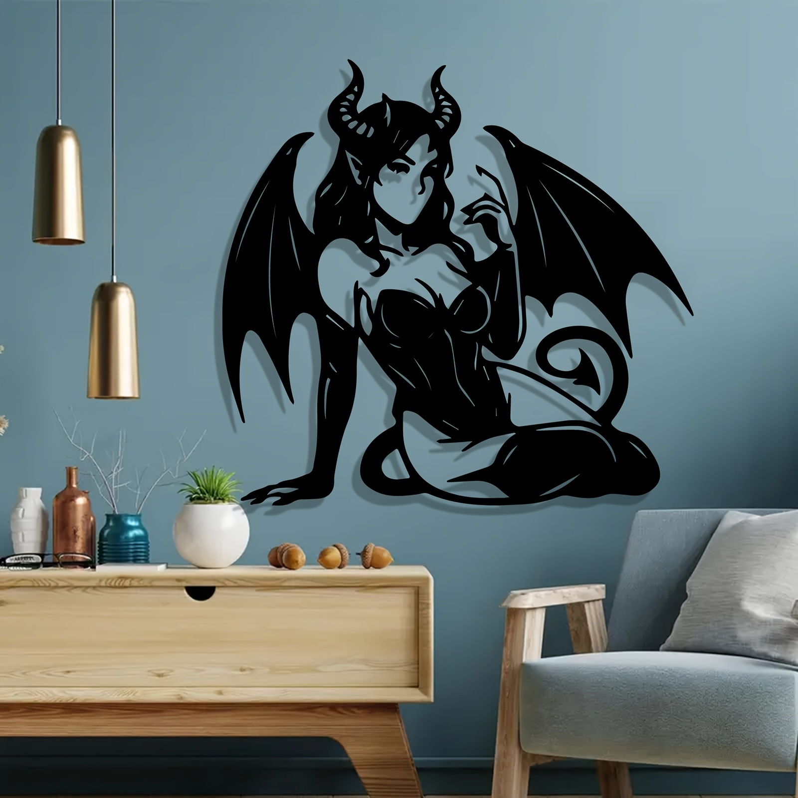 1pc Gothic Succubus Metal Wall Art - Winged Woman Sculpture with Intricate Design, Dark Fantasy Decor for Home or Office, Unique Christmas Gift Idea, Gothic Home Decor | Sleek Metallic Finish | Detailed Craftsmanship, Gothic Decor, Holiday Shoppers