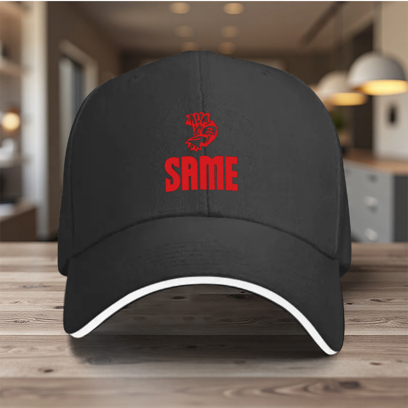 TEMU 1pc Adjustable Snapback Cap For - Lightweight Unisex Black/red Baseball Hat With White Piping, White 's A M E' Lettering & Emblem - Casual,