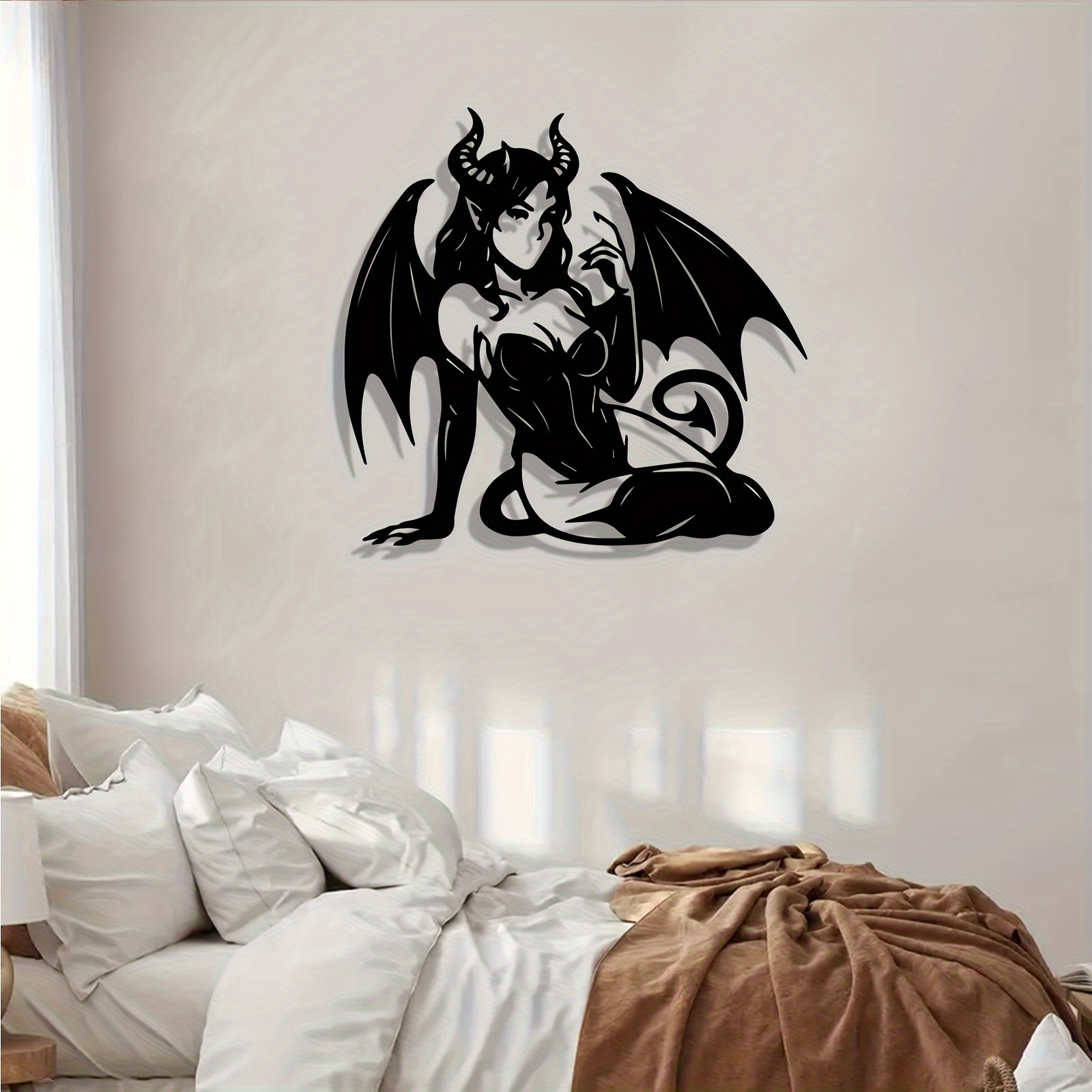 1pc Gothic Succubus Metal Wall Art - Winged Woman Sculpture with Intricate Design, Dark Fantasy Decor for Home or Office, Unique Christmas Gift Idea, Gothic Home Decor | Sleek Metallic Finish | Detailed Craftsmanship, Gothic Decor, Holiday Shoppers