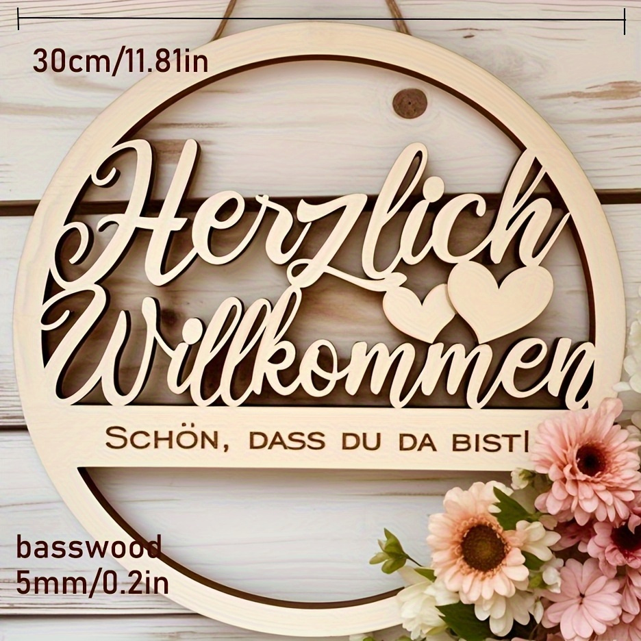 Image of Personalized Bohemian-style Family Name Welcome Sign - Custom German/english Door Plaque With Heart & Design, 5mm Thick Basswood, Housewarming Gift For Home Or Business Entryway (wall-mounted, /date