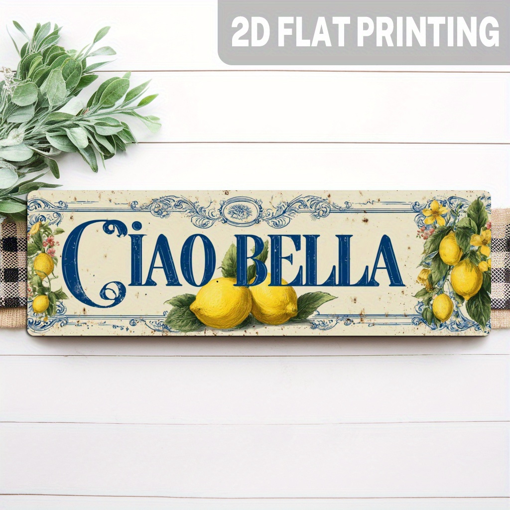TEMU 2d Flat, 1pc, Vintage Bella Wooden Sign - Lemon Theme Wall Decor For Kitchen, Dining Room, Garden, Patio, Balcony Decorative Sign, 5x16 Inch, 2d