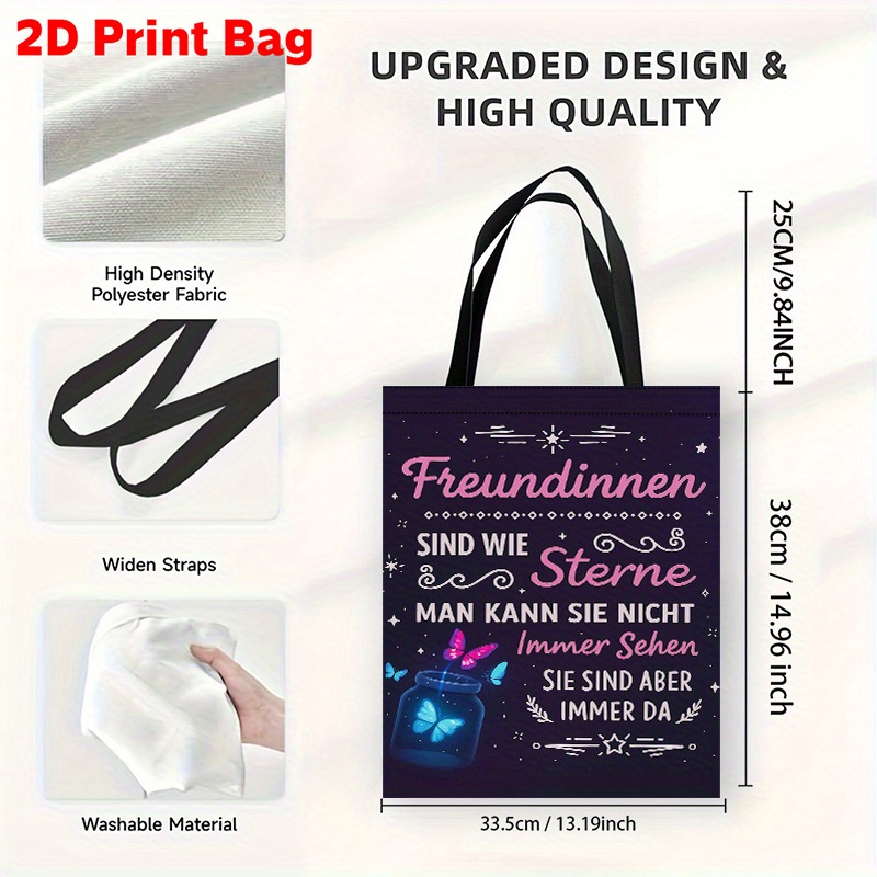 E-shop 1 Stück 2D-Druck Freundschafts-Tragetasche mit funkelnden Sternen Schmetterlingen. Groß, wiederverwendbar & vielseitig für Einkäufe &