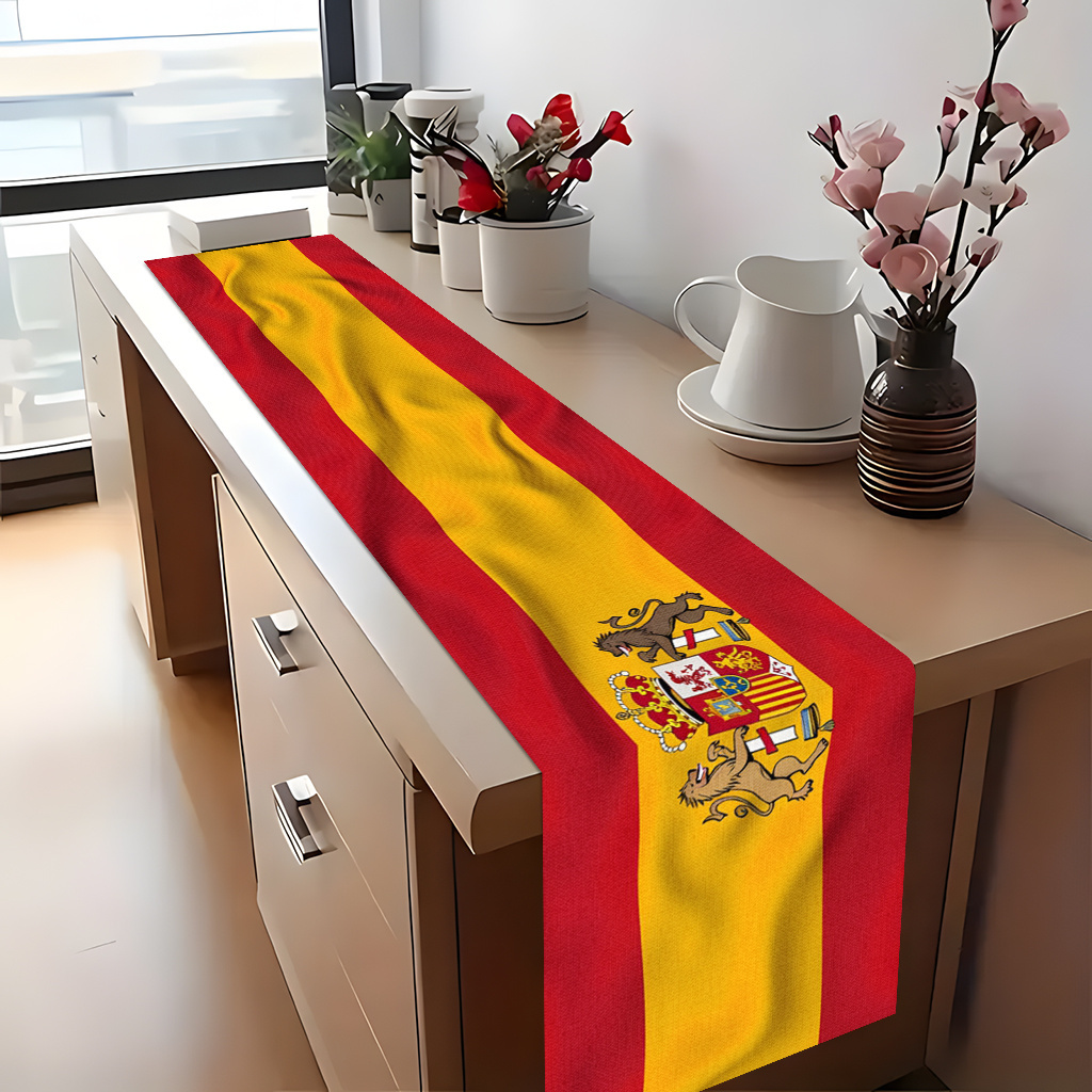 Tablecover 1pc, The Spanish Flag Is Waving 1, Holiday Decorative Tablecloth, Polyester Fiber, Rectangular Table Runner, Suitable For Weddings, Kitchens, Dinners, Holidays