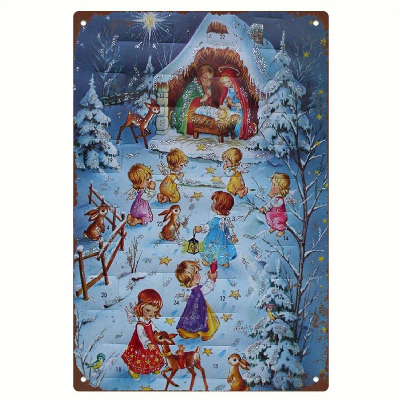 TEMU 2d Flat, 1-pack Retro Wall-mountable 24-day Advent Calendar Suitable For Room & Christmas Decorations - 24-door Countdown Chart With Snowflake