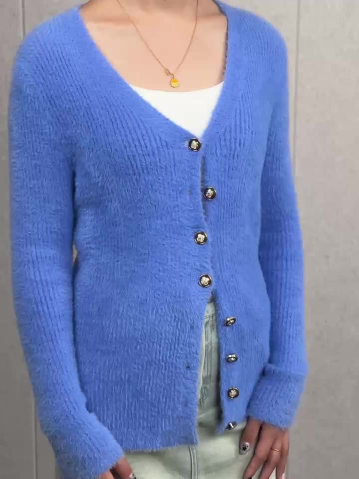 Solid Button Knit Cardigan Casual Long Sleeve Cozy Nylon - Temu
