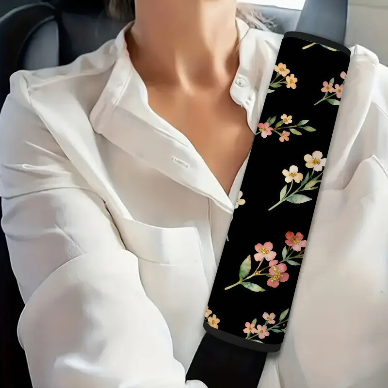 TEMU 1pc Floral Car Seat Belt Cover, Watercolor Style, Seat Belt Padding Straps For All Vehicles, Seat Belt Cover Shoulder Strap, Vehicle Interior