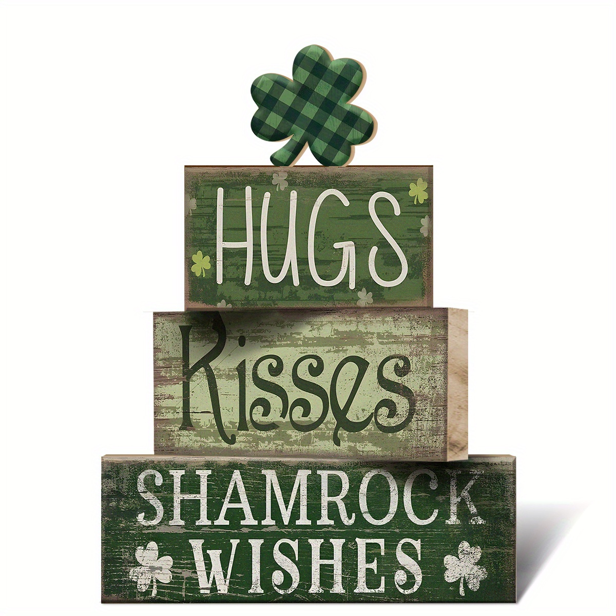 TEMU 4pcs 's Day Table Wooden Signs, Hug Shamrocks Table Decoration, . Patrick Striped Tiered Tray Decor, Irish Themed Centerpiece For Farmhouse Holiday Tabletop Home Decor