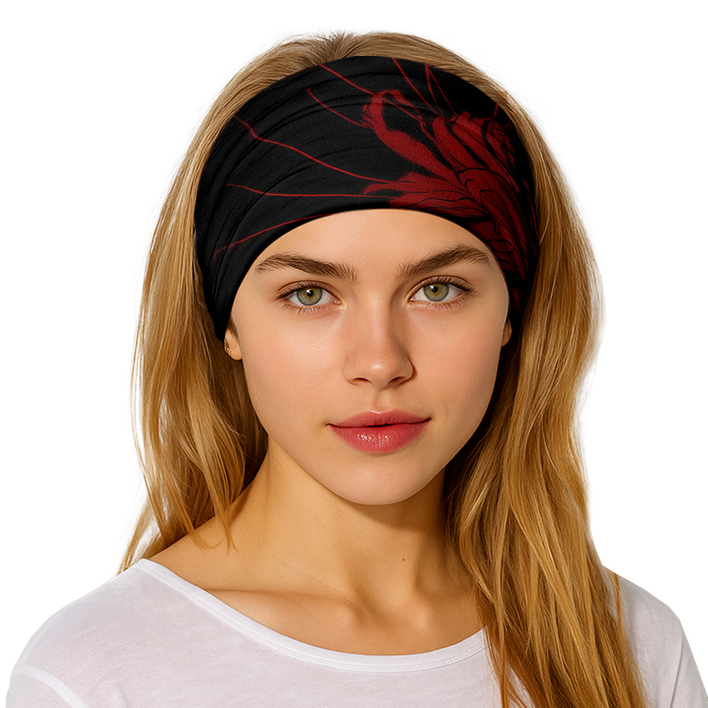 TEMU 1pc Red Spider Lily (curly/curly/right-hand Styles) Hair Band - Breathable Sweat-absorbing Wide Elastic Headband Suitable For Yoga, Running,