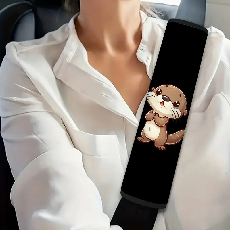 TEMU 1pc Otter-themed Seat Belt Cover For Cars, Cute Design, Padding Straps Suitable For All Vehicles, Polyester Fiber Shoulder Strap Cover, Vehicle