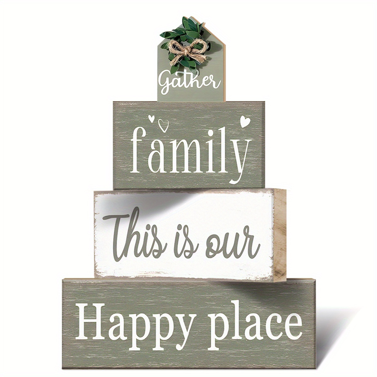 TEMU 4pcs Rustic Farmhouse Wooden Table Decor Signs Suitable For Home - Block Centerpieces With Eucalyptus Signs, Irregular Tabletop Decorations