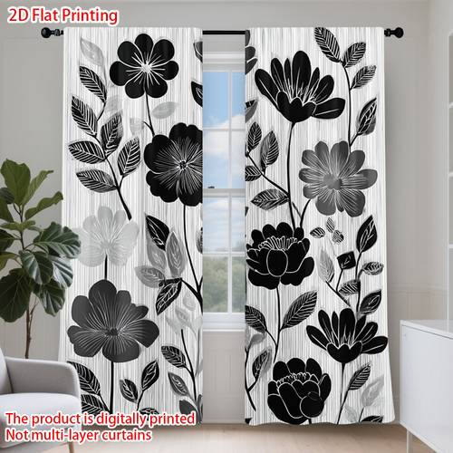 item picture 2d flat 2d flat 2d flat 2d flat set of floral black and white patterned semi blackout curtains with rod decorating rooms bathrooms living rooms cafes and offices home decor not multi layer curtains