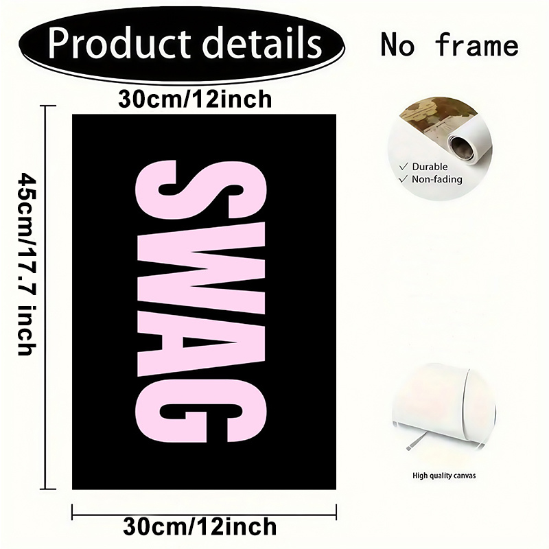 TEMU 2d Flat, Posters And Prints 2d Flat, 1pc Pink Text On Black Background Minimalist Modern Abstract Wall Art - Pink Lettering On Oil Canvas