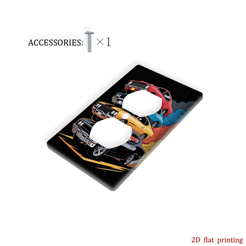 TEMU 1pc [Impression Plate 2D] Plaque de Commutation Décorative de Voiture Bleue, Art Mural Coloré pour Interrupteur ou Prise avec Design Distinctif,