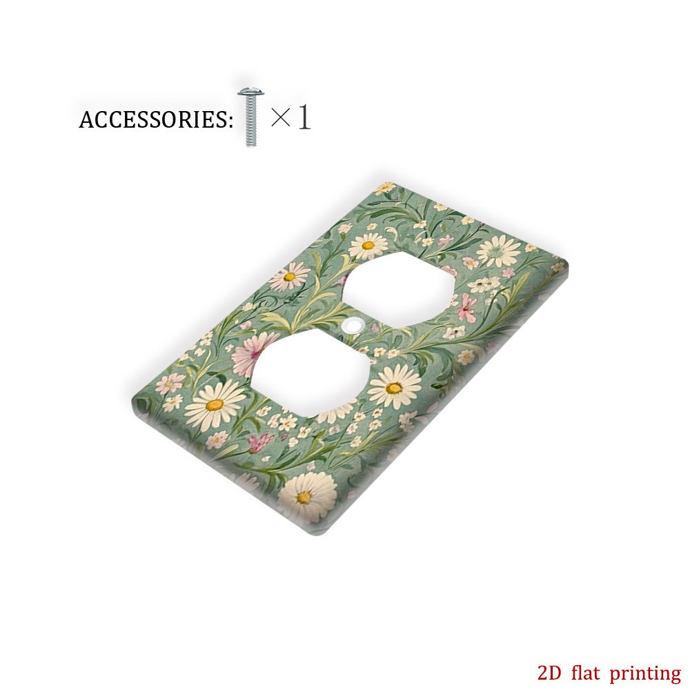 TEMU 1pc Daisy Flower Green Switch Cover Plate - Decorative / Daisy & Leaf Wall Plate Compatible For Single/double Rocker Switches, Install, Home