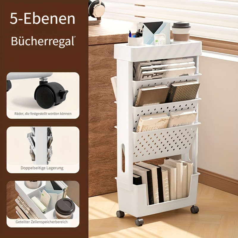 Artikelbild 1-tlg. 5-lagige bücheraufbewahrungsbox mit rollen, schreibtischmontiertes bücherregal-artefakt, klassenzimmer-bücherregal, schüler-bücherkasten, für schreibtisch, büro, arbeitszimmer, schlafzimmer, wohnzimmer, badezimmer, für den einsatz in mehreren szenarien, praktische regale