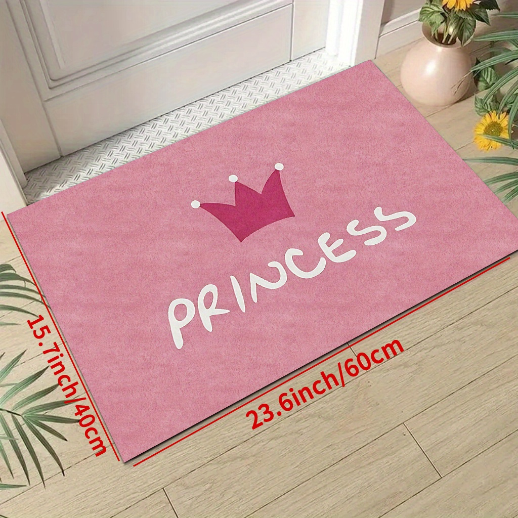 TEMU 1pc Of Pink Flannel Doormat, Decorated With A Crown And "princess". Suitable For Kitchen, Hallway, Bedroom Entrance, Bathroom Doorway, Living
