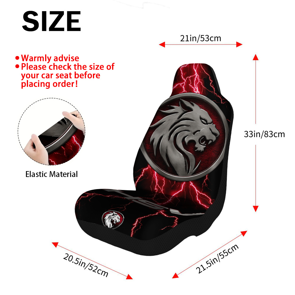 TEMU Set Of 2, Trendy Lion Symbol With Lightning Pattern Car Seat Protectors, Long-lasting And Machine Washable, Tailored For Individual Front Seats,