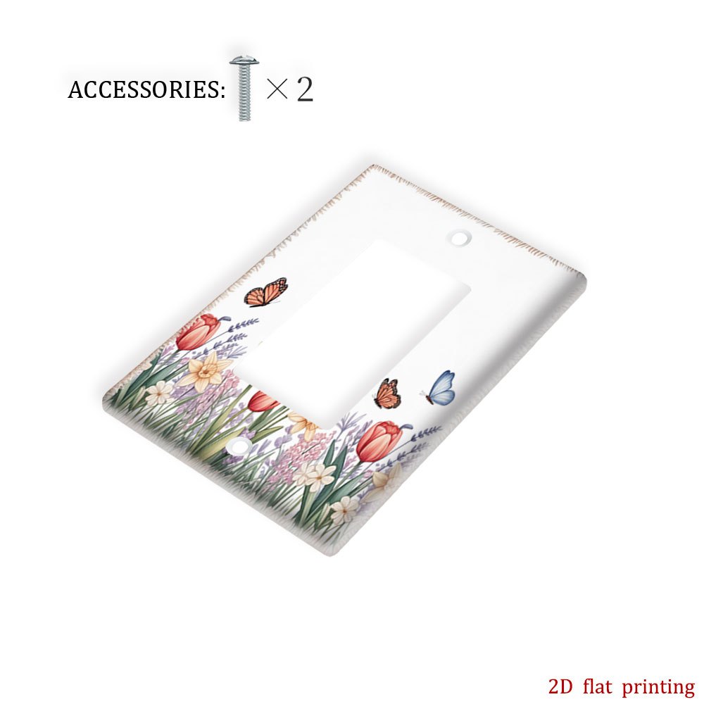 TEMU 1pc Elegant Tulip Lavender Flower Light Switch Cover Plate - Decorative Plastic Wall Plate With Lavender , Easy To Clean, Fits Single/double