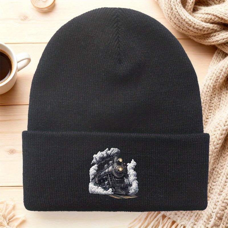 TEMU 1pc Vintage Steam Train & Locomotive Knit Hat - Warm Winter Suitable For, Retro Train Enthusiast Accessory, Christmas Gift For , Winter Hat