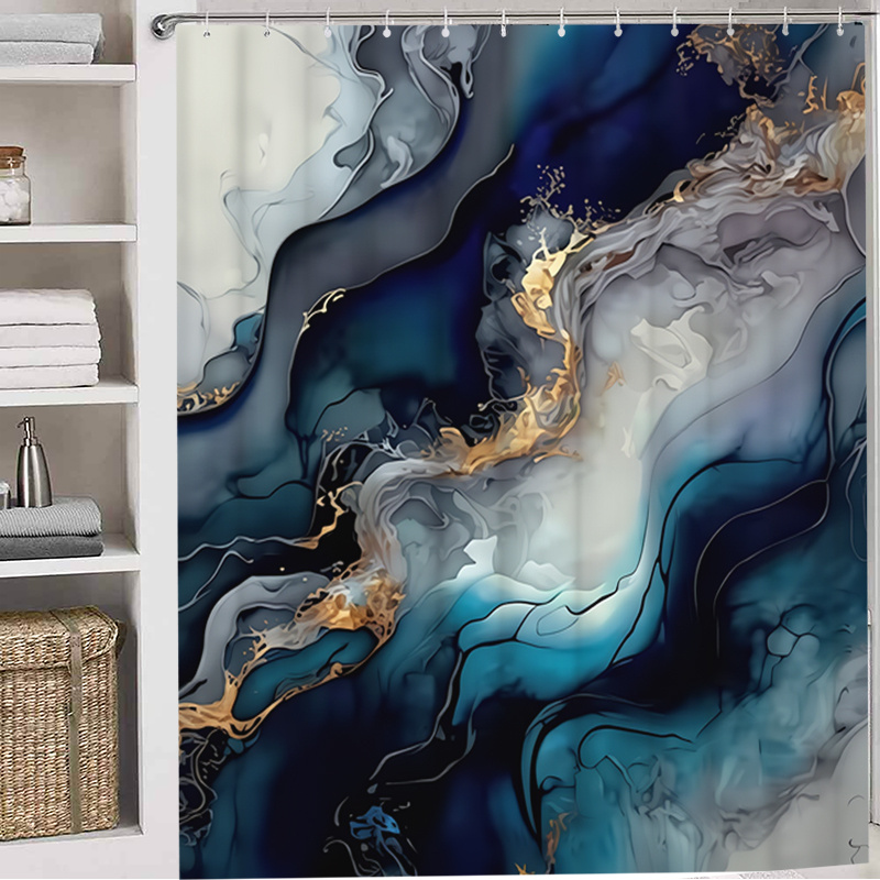 cortina de ducha con diseño      ,   y dorado, 2d  , [impresión en   2d], material de poliéster lavable a máquina, diseño artístico de animales, decoración para el hogar, elegante separador de baño, tela  